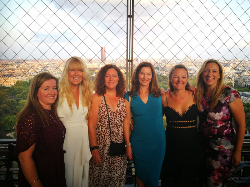Lou, Peri, me, Janine, Jess, Sue - before dinner up the Eiffel Tower 