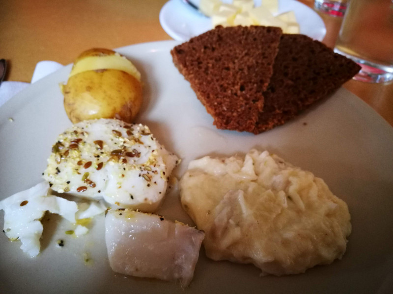 Our first lunch - cod, potato, rye bread and Plokkfiskur