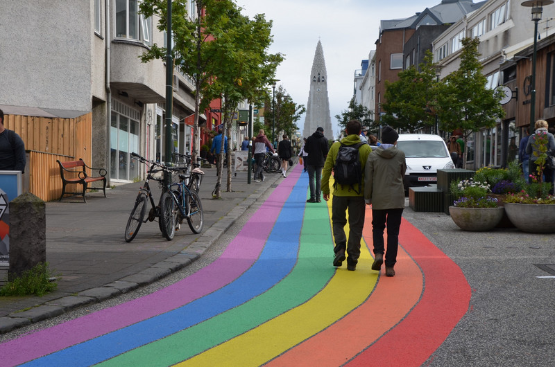 The rainbow ? flows all the way to the cathedral. It's Pride week in Reykjavik.