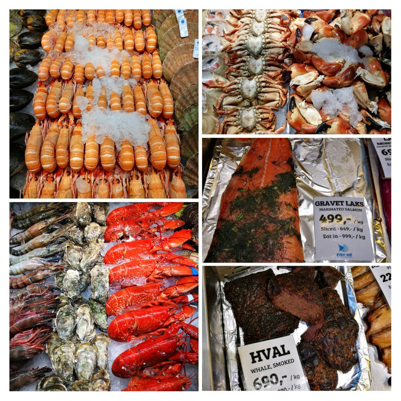 A selection of seafood (including whale)