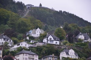 The top of Mt Fløyen and the white houses