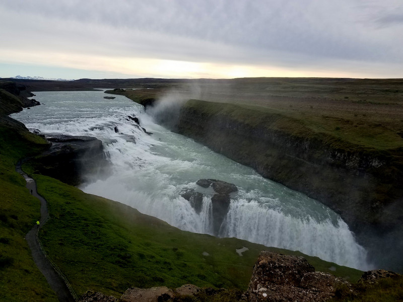 Gulfoss - pretty two tiered waterfall. If you're luckier with the weather, there are usually rainbows in the mist.