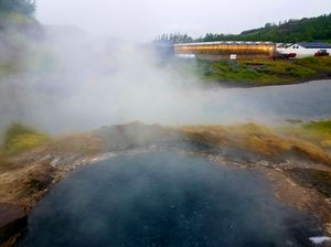 Hots springs that heat the lagoon, with greenhouses (also heated by the springs) in the background