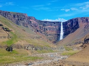 Hengifoss - the red stripes are layers of clay/mud that formed between volcanic eruptions over time