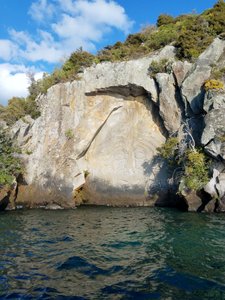 The giant Mine Bay Māori rock carving of Ngātoroirangi on Lake Taupō - somehow my pictures aren't great, but it was an amazing and huge (14m high) carving