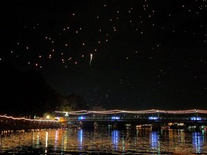 Lanterns along a river cruise, the best thing I did in Chiang Mai