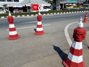 Interesting street cones at the entrance