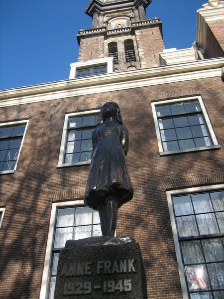 Anne Frank's statue, she died a month before the concentration camp she was in was liberated by the British