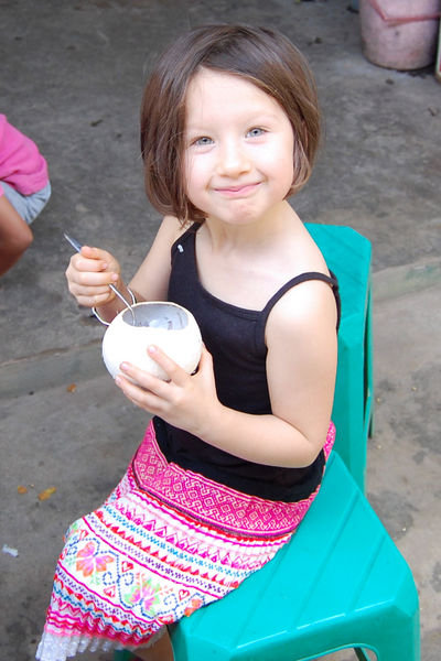 Sophia with her coconut milk