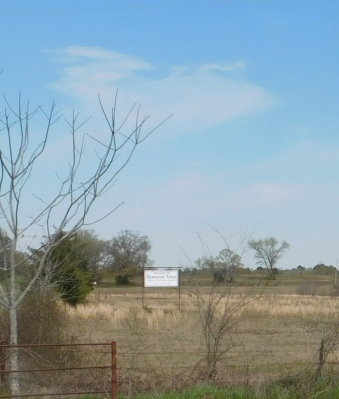 pasture with Deadwood sign