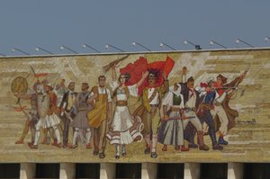 "The Albanians" Mosaic on National History Museum in Skanderbeg Square 