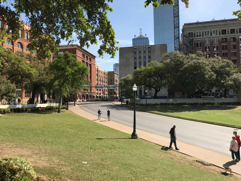 One view from the Grassy Knoll Area looking at route of President Kennedy's Motorcade