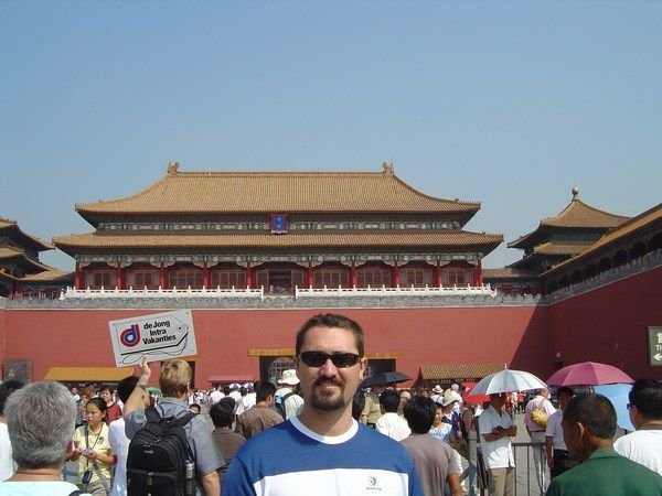 Anthony outside the entrance to the Forbidden City, with just a couple of other tourists around!