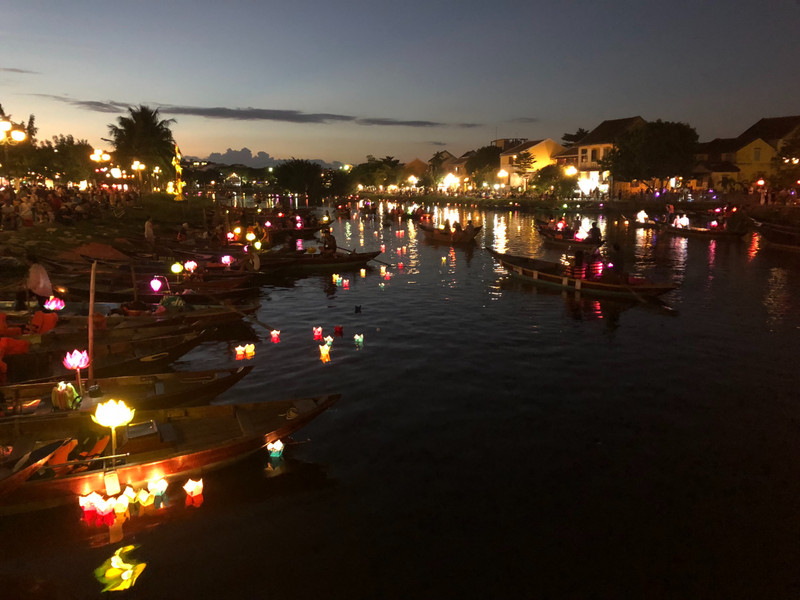 Hoi An and the river lit up.
