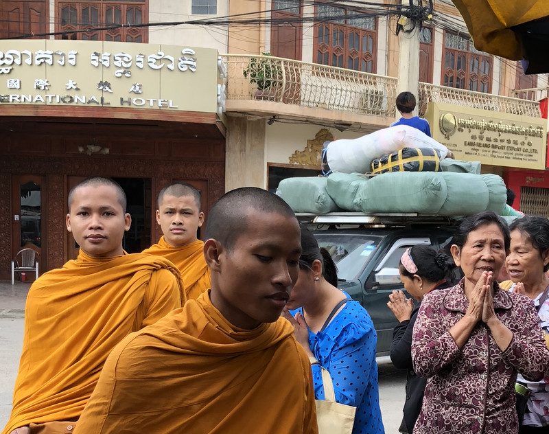 Monks during alms ceremony