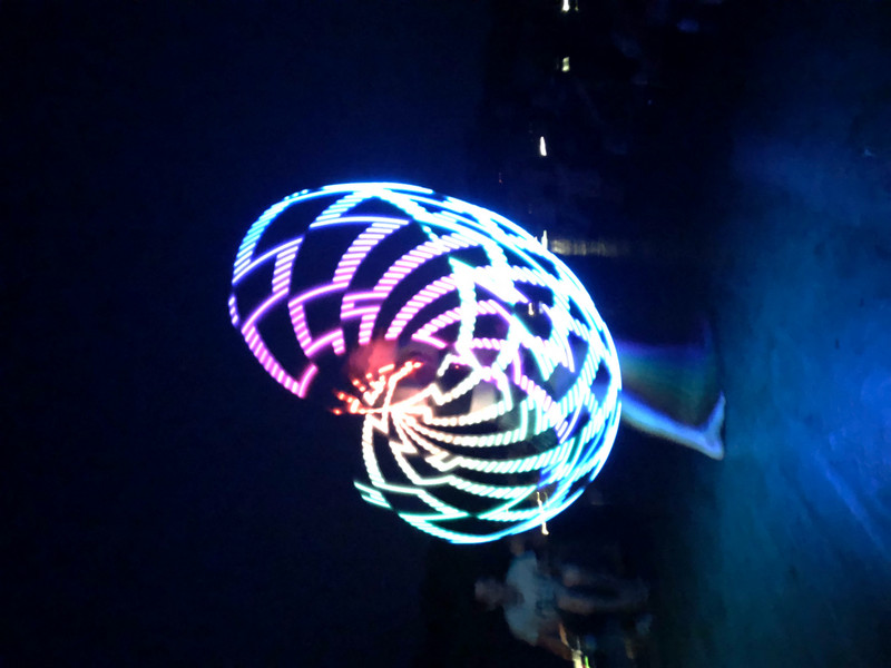 Hula hoop dancing at night on the boat 