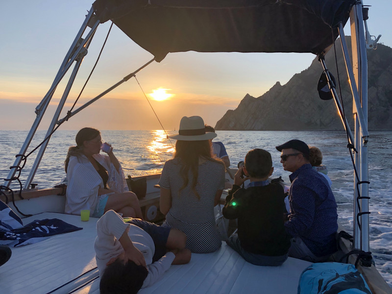 sunset boat ride off Cinque Terre