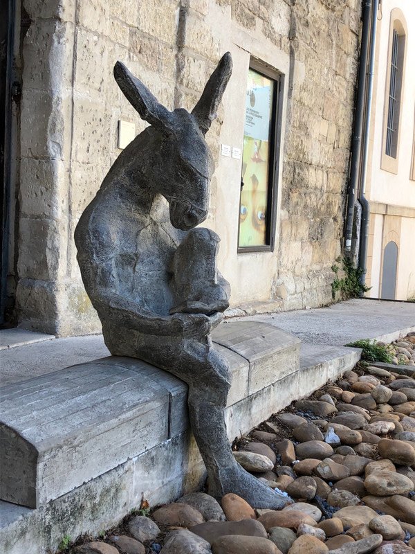 Ass reading a book outside a church - Arles