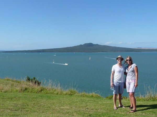 Jamie and me, view from North Head lookout, Auckland