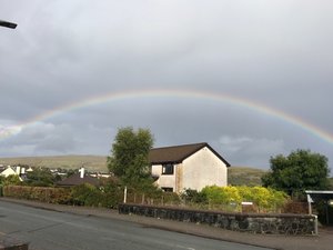 To Portree-caught the biggest rainbow this evening. Beautiful!  Must be common in this area. 