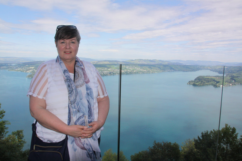 Vicki at Burgenstock, Lake Lucerne in the background