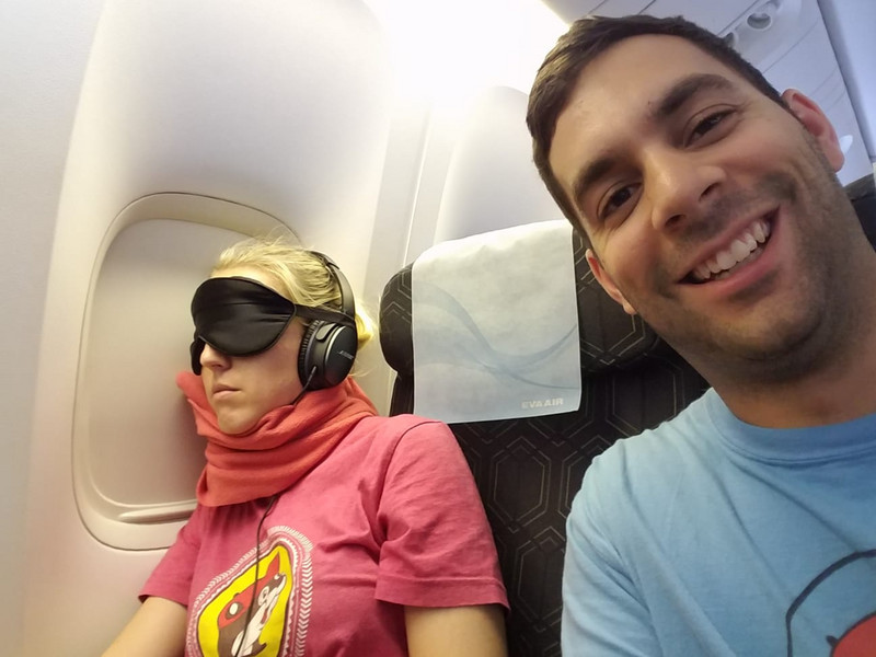 Kristy sleeping on plane