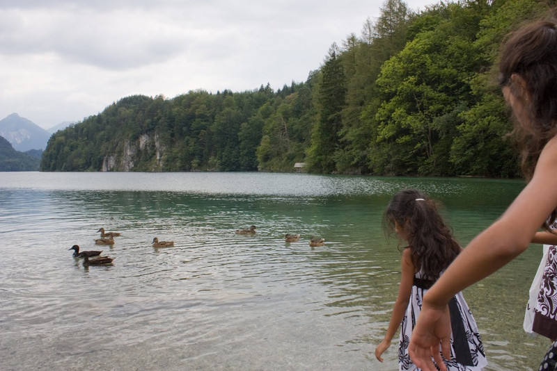 The Schwan lake glistened in the sun like a brilliant diamond framed perfectly by the majestic Bavarian Alps. Even though the water was cold the girls and I could not resist wading in it. 