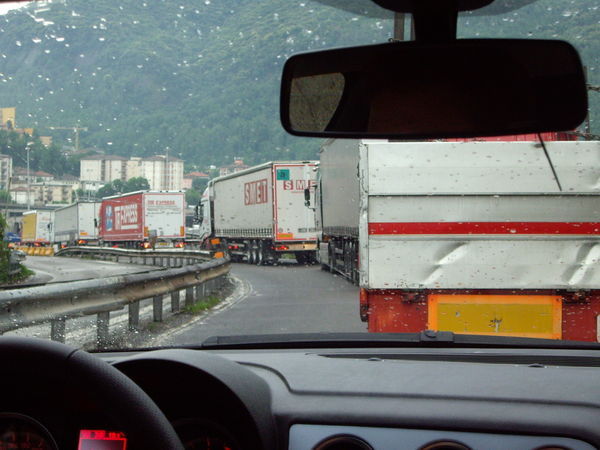 Stuck in the customs truck lane going into Como