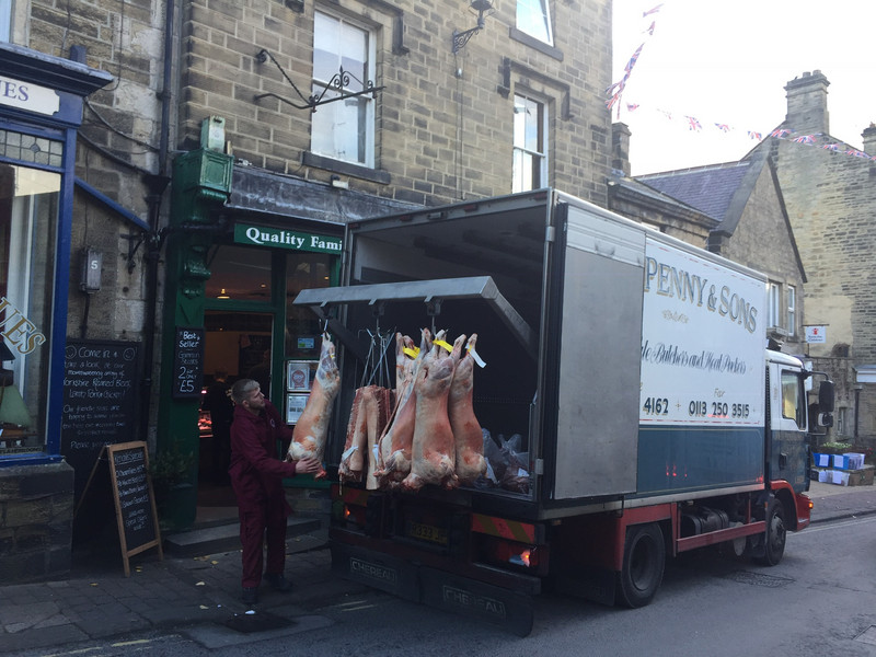 Butcher shop delivery stops traffic