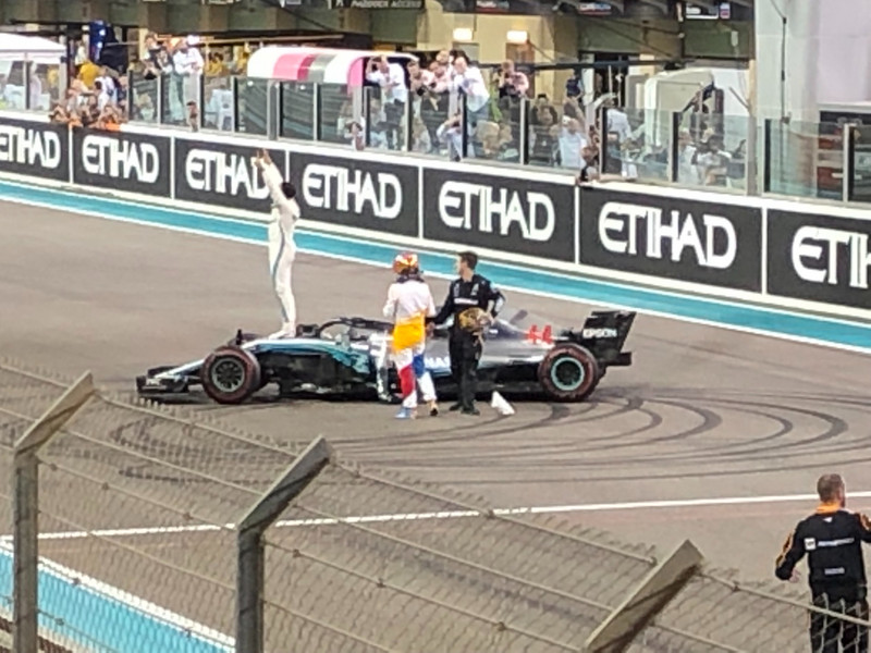 Lewis celebrating the win