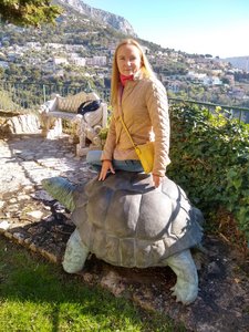 Nearly feeling like at home...but we don't sit on turtles at home!