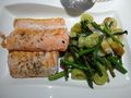 Salmon trout, leeks and asparagus