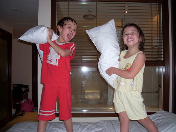 pillow fight at the Westin
