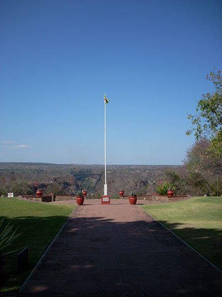 The border bridge, from the terrace of the Victoria Falls hotel