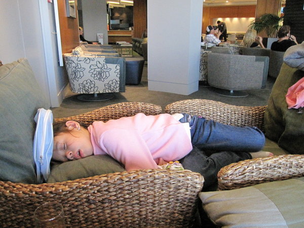 stop-over in Auckland...Tiffany enjoy a nap...