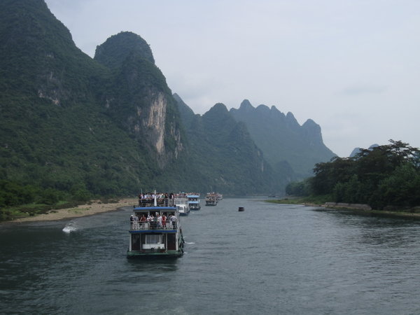 Li River...and it's queue of government boats...