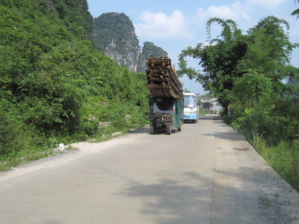 bamboo rafts...on local transportation...and way too many buses around!