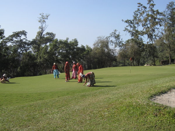 ladies mending the greens....there was an average of 3 o them per green, with their full picnic in full view...nice...