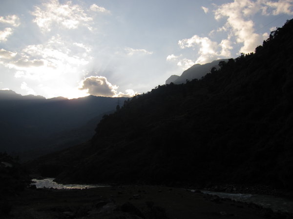 Bhote Koshi valley at sunset