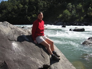 Mari, ready for a day of rafting...going to be quite boring, but we didn't know at the time!