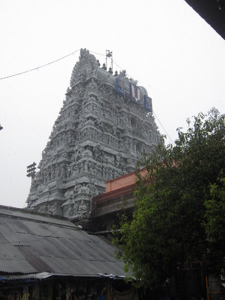 Hindu temple under the rain