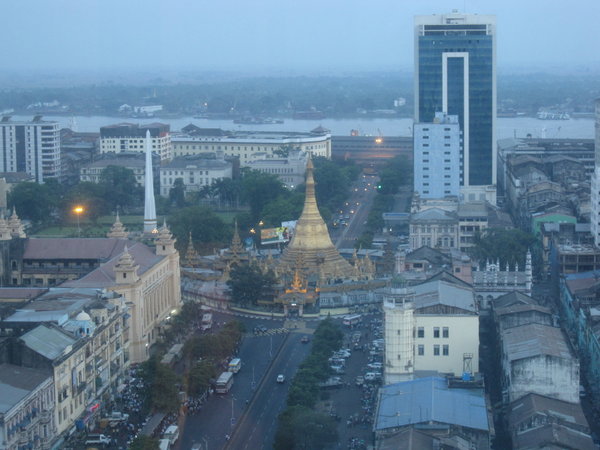 Sule Paya and Central Yangon from the lounge of the hotel
