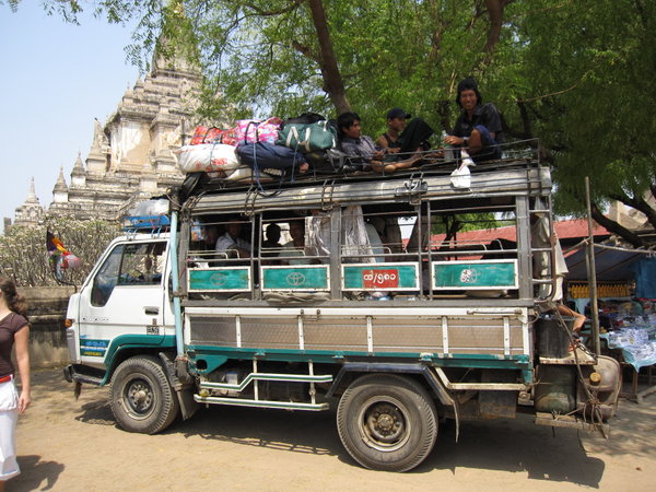 local tour bus...burmese are visiting Bagan before heading home for the Water Festival