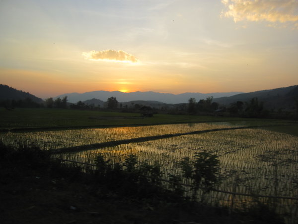 Sunset on the way to Vang Vieng