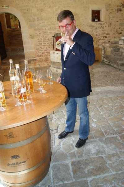 enjoying a tasting at Chateau Marnier Lapostolle 