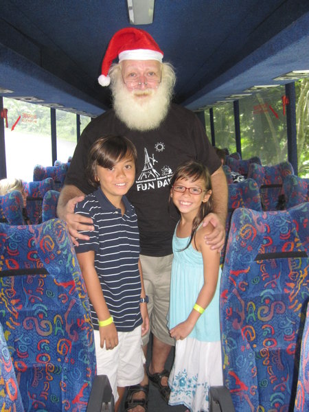 Santa is on holidays...25th December on the bus from Nadi to Suva!