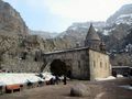 Impressive Geghard Monastery...and it's snowing!