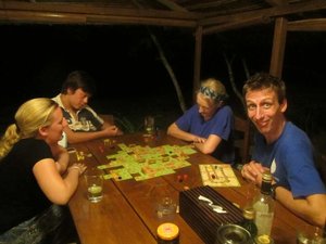 Playing Carcassone...and Simon with his funny face!