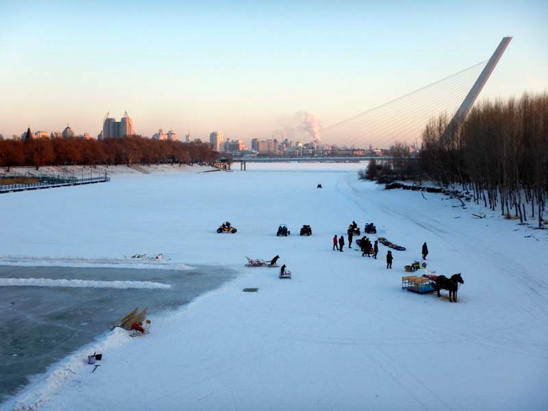 Frozen river and Harbin behind...