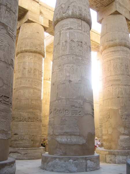 Gazing up at the ancient columns of the Karnak Temple, Luxor, Egypt.